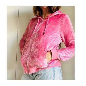 90s Y2K Velvet Pink Hoodie Rhinestone Logo BCBG Bling Paris Hilton Looks Velour